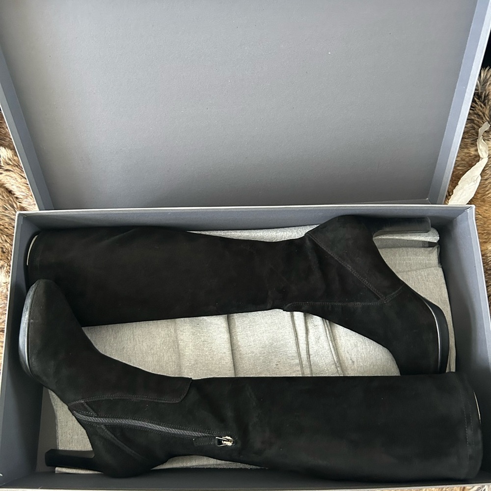 Aquatalia Rhumba II Stretch Black Suede Knee-High Boots, 8.5